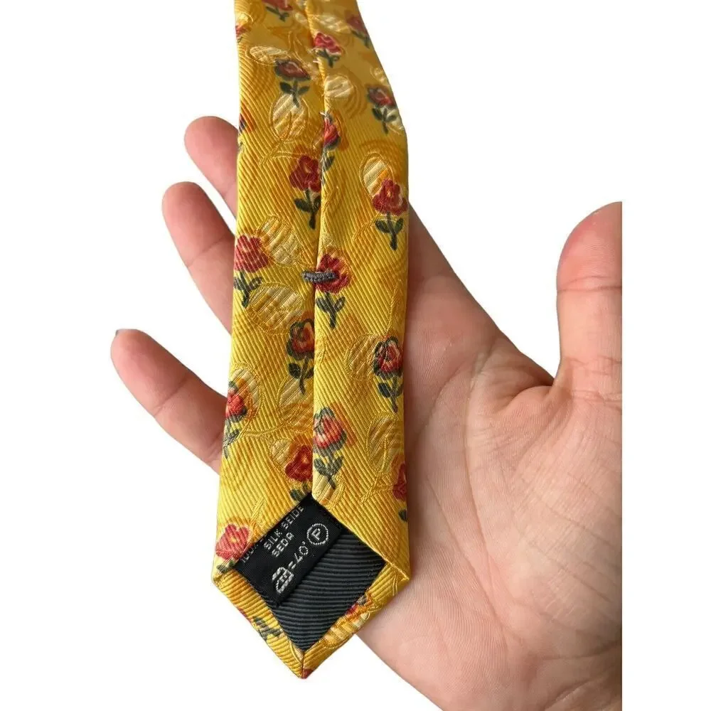 Ermengildo Zegna Mens Yellow Floral Geometric Silk Tie